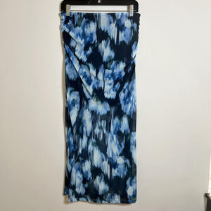 Abercrombie & Fitch Maxi Skirt Medium Blue Ruched Mesh Lined Boho Coastal Beach